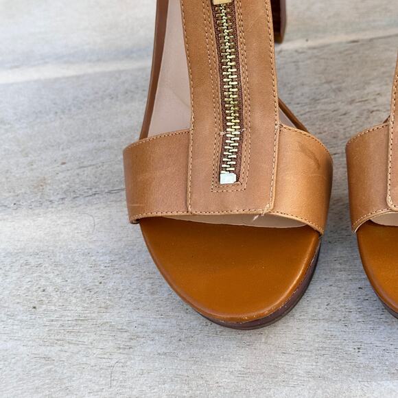 Franco Sarto Women’s Myriad Tan Leather Zip Platform Heels Size 6.5 M Sandals - Picture 3 of 12